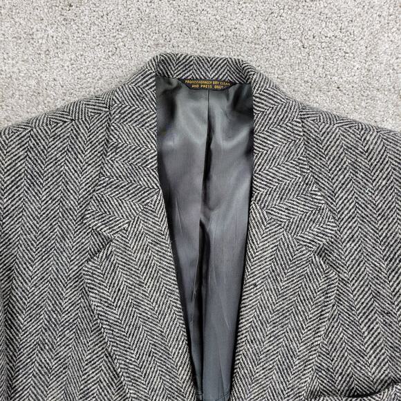 Vintage John Weitz Tweed Sport‎ Coat Mens XL Black White Herringbone Wool Lined - Picture 12 of 16